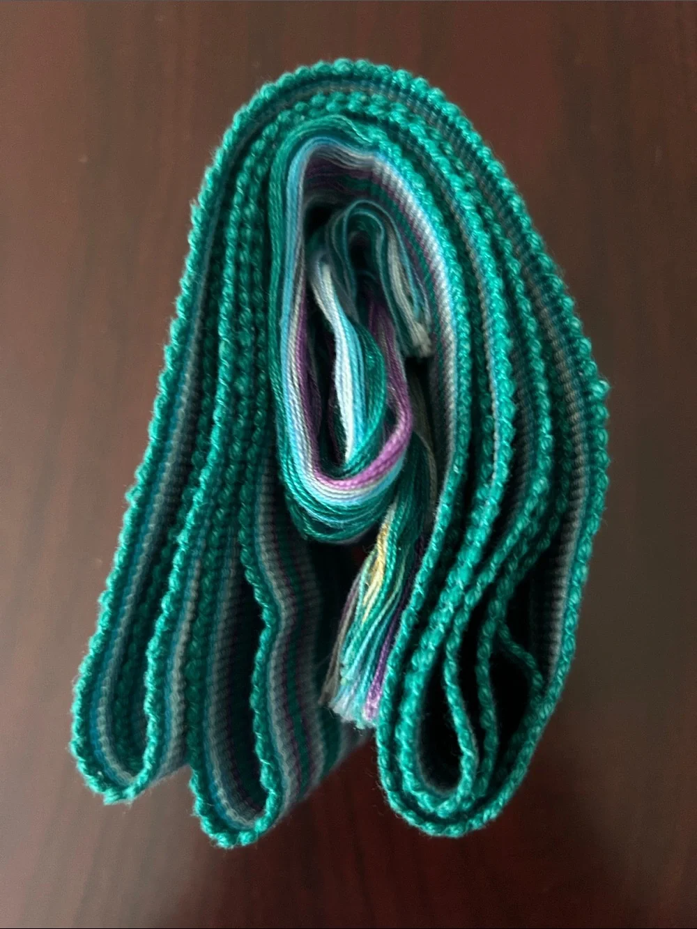Striped Fringe Woven Belt in Teal, White & Purple